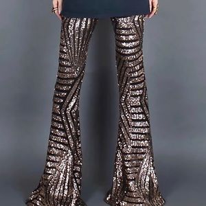 🖤💛Gold & Black Vegas/New Years Sequined High-Waisted Bell